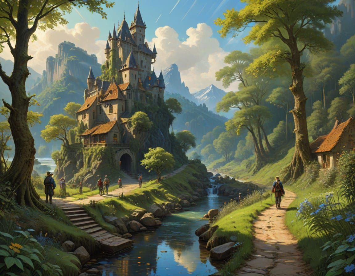 Rustic Village Scene in Muted Colors