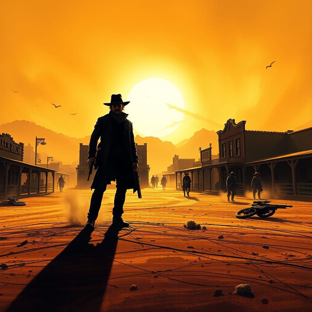 Gritty Western Gunslinger in a Sun-Scorched Town