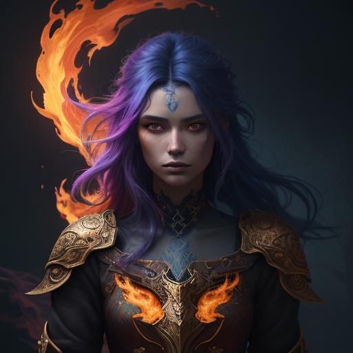 Fiery Portrait in a Mystical Landscape