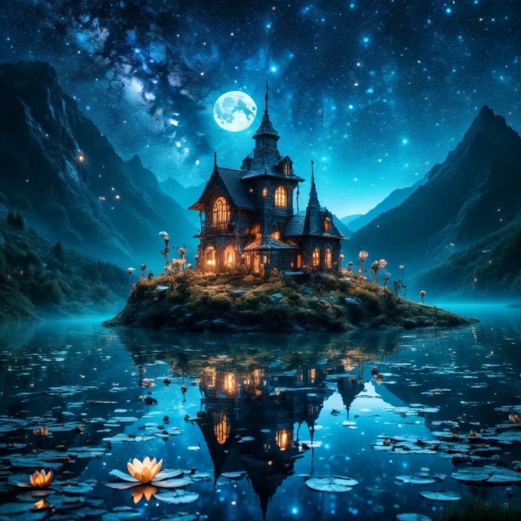 Ethereal Lake Dreamscape with Water Lilies