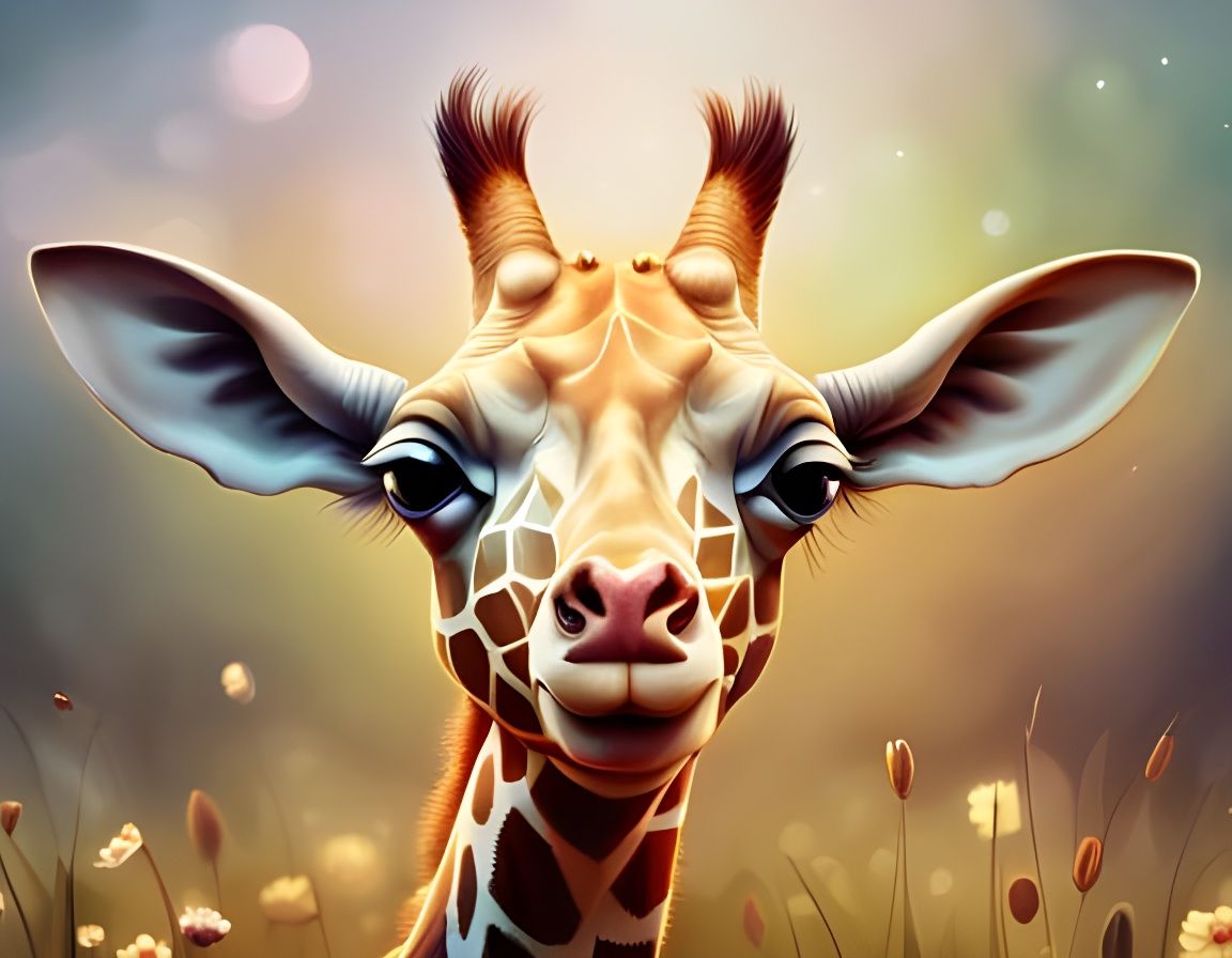 Cute Baby Giraffe Portrait in Digital Art Style