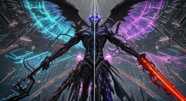 Demon with Electric Scythe in Surreal Digital Art