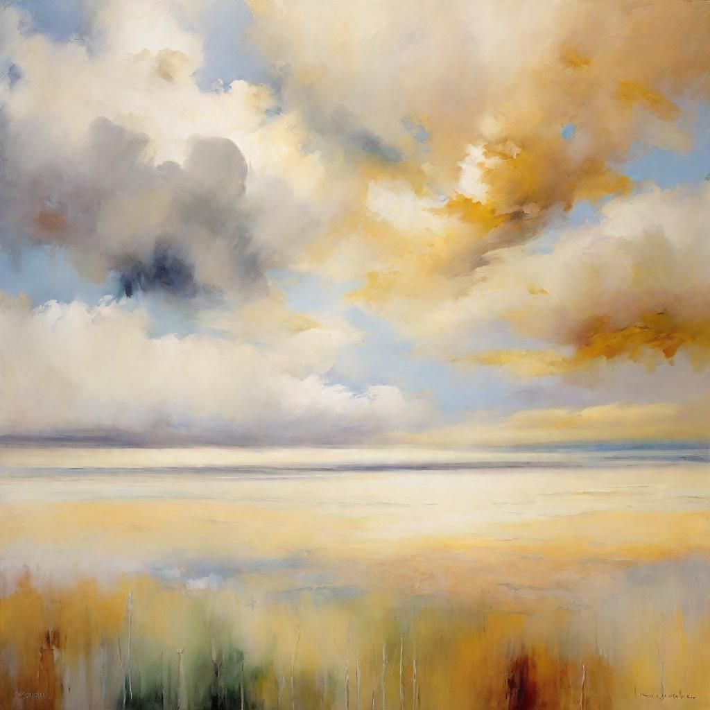 Ethereal Landscape: Wind Sweeping Clouds in Abstract Express...