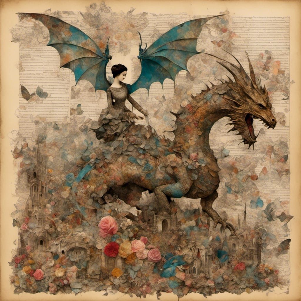 Empress Supported by Dragon in Collage Style