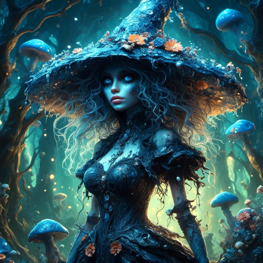 Enchanted Witch in Bioluminescent Forest