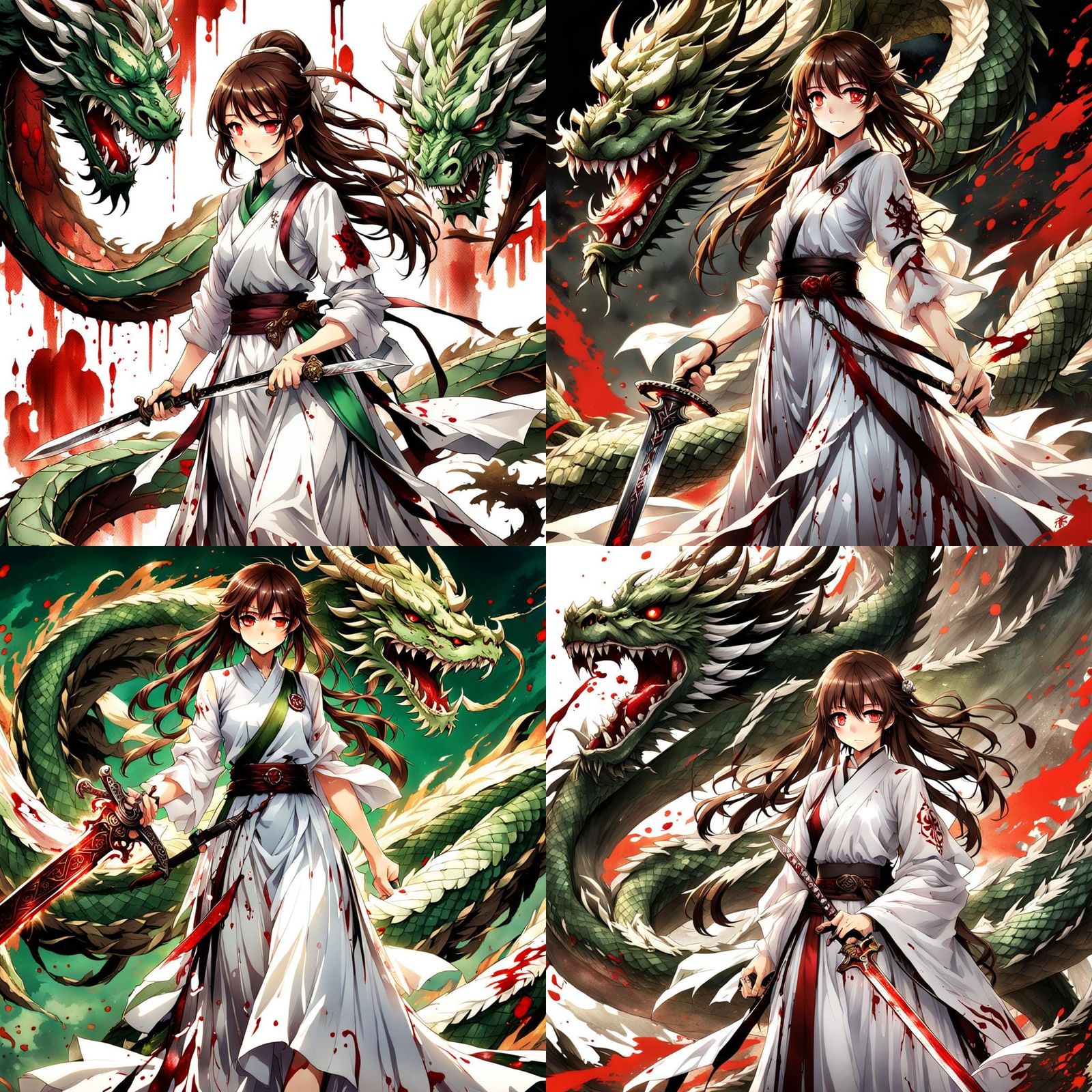 Crying Girl with Dragon and Sword in Anime Style