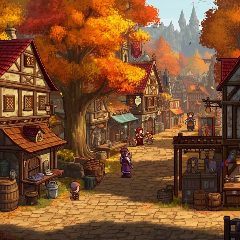 Autumn Town in JRPG Pixel Art Style