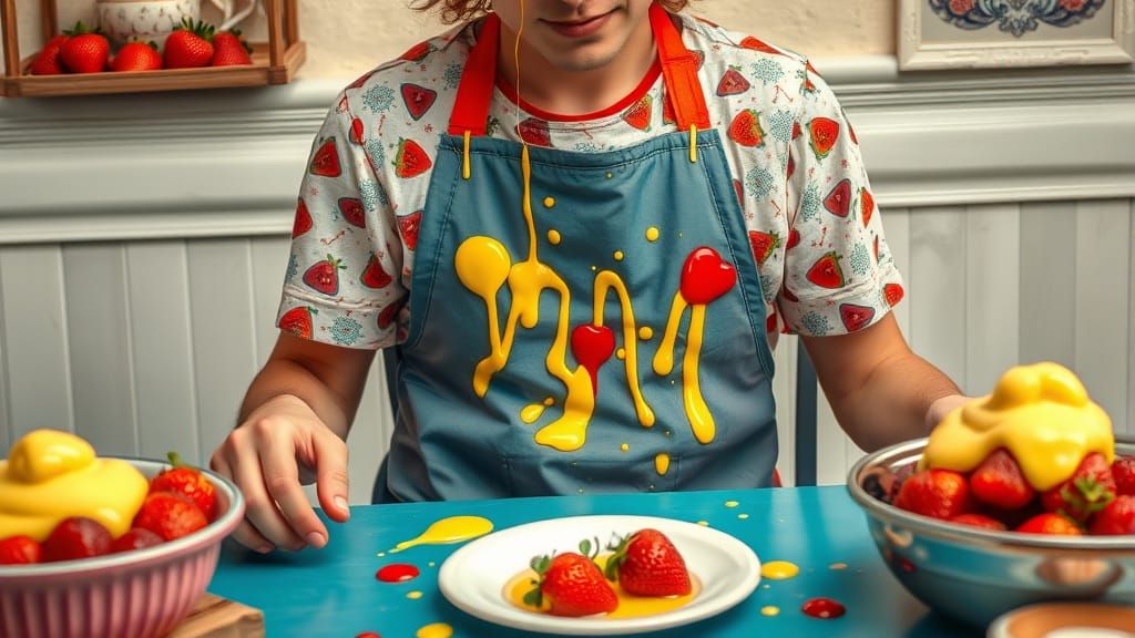 Vibrant Apron and Sticky Strawberry Splatter in Whimsical St...