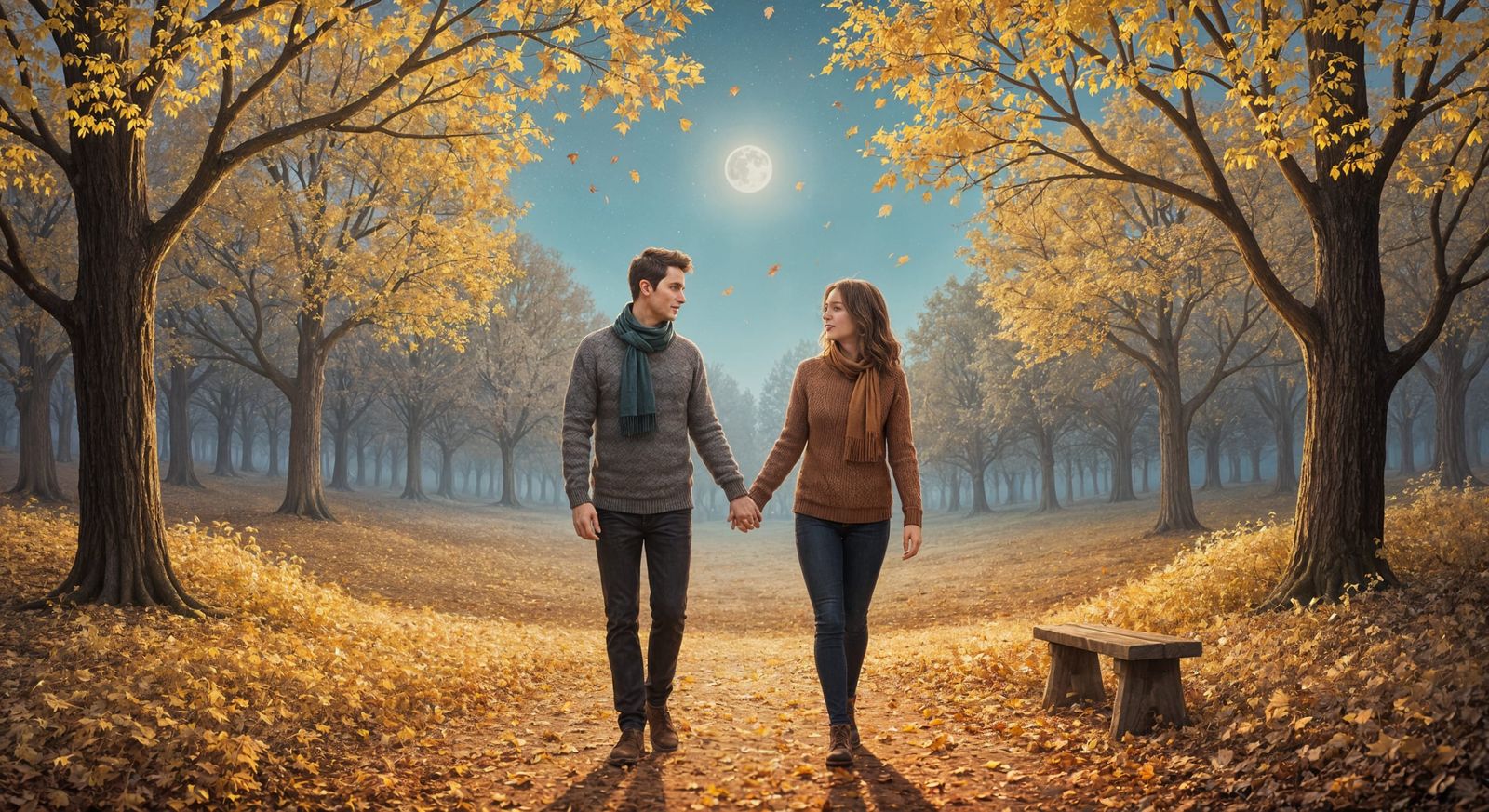Romantic Autumn Date Night in Moonlit Park