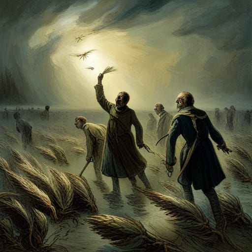 Victorian Nightmare: Locust Plague Over Wheat Field