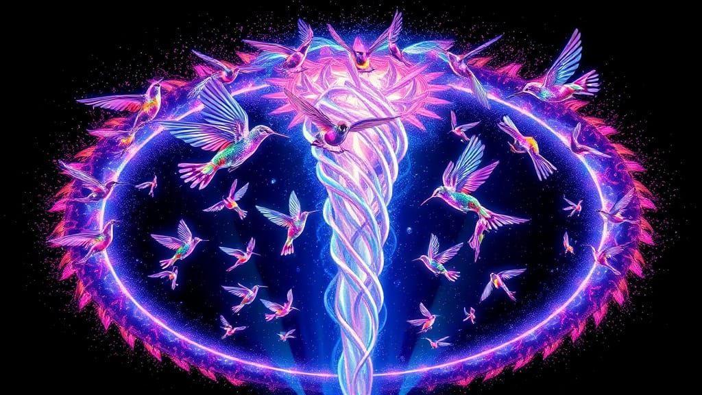 Crystalline Hummingbird Tornadoes in Cosmic Geyser