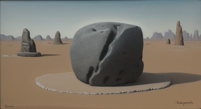 Mysterious Stone in Surreal Desert Landscape