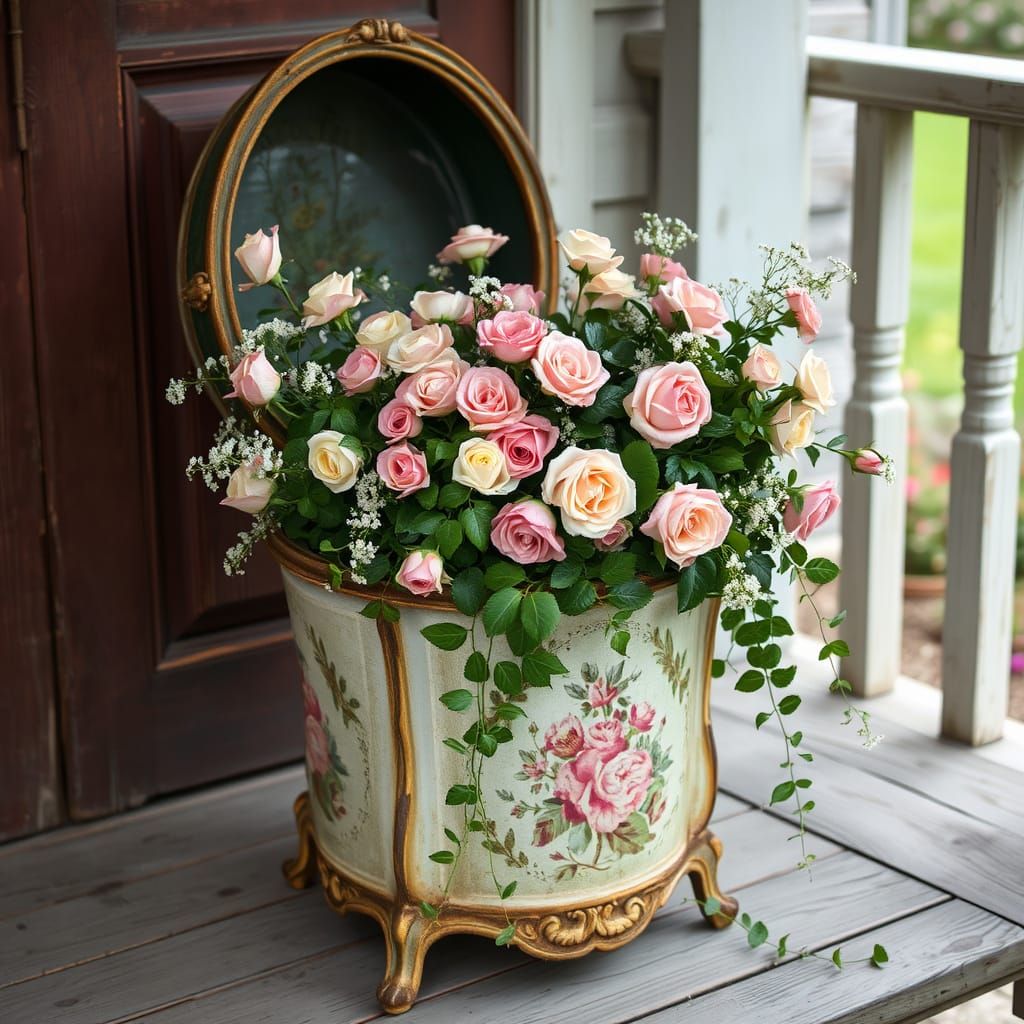 Antique Chamber Pot Chair with Roses in Country French Style