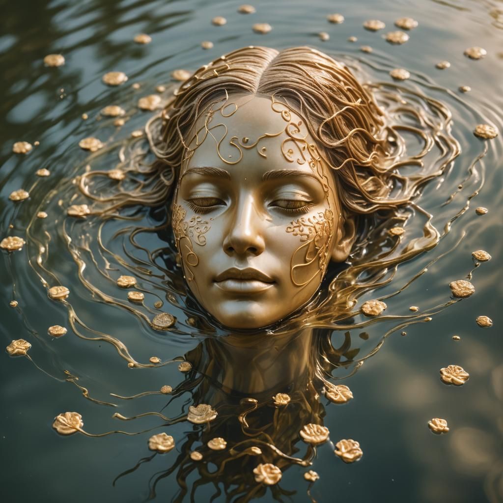 Ethereal Wax Sculpture Floating on Water in 8K