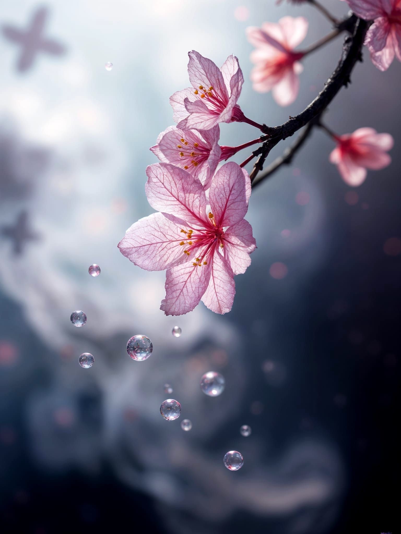 Water Cherry Blossom Macro with Filigree Details