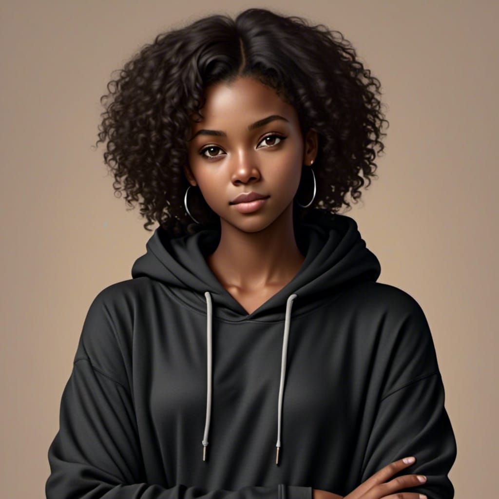 Photorealistic Mockup of a Young Woman in Hoodie