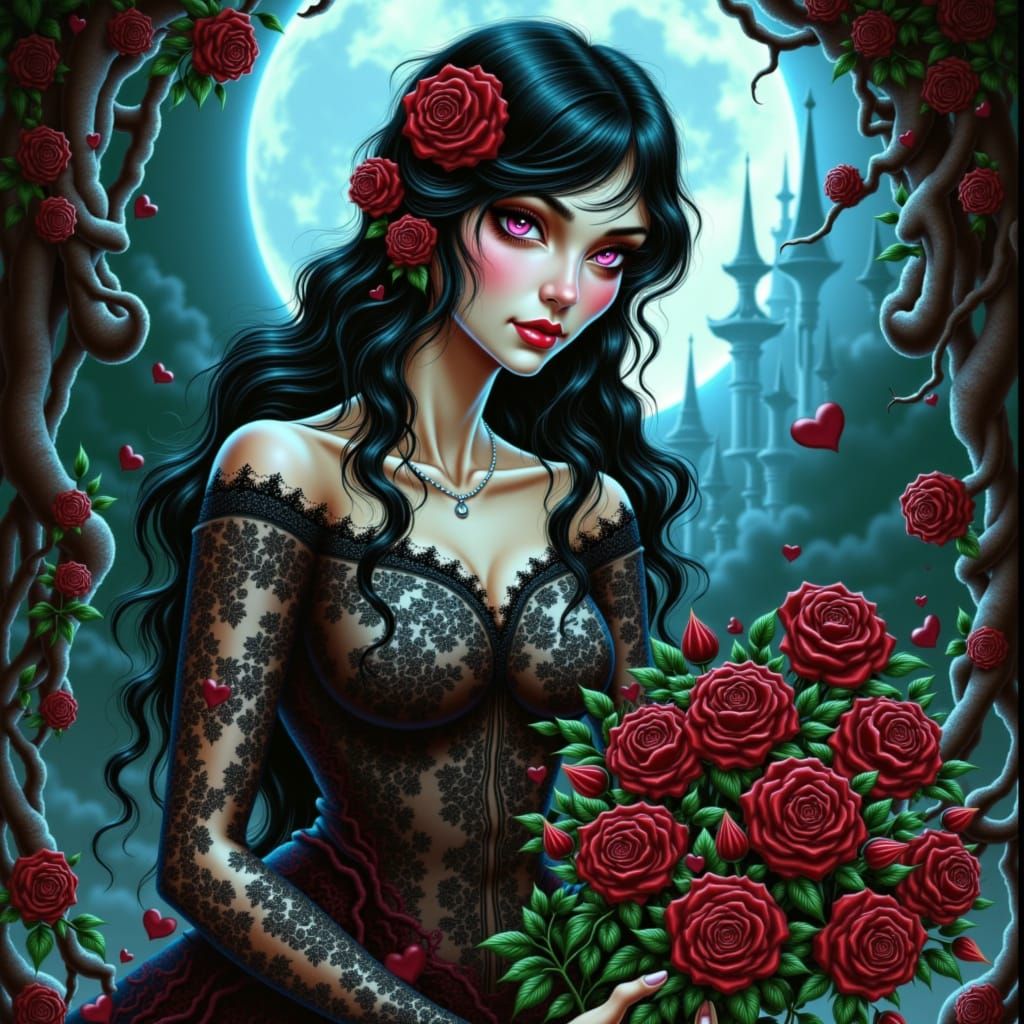 Dark Romantic Portrait of a Woman in Gothic Mansion