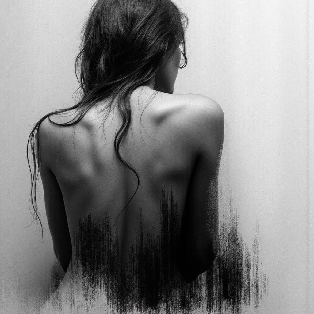 A Seated Woman's Elegant Form in Charcoal and Shadow