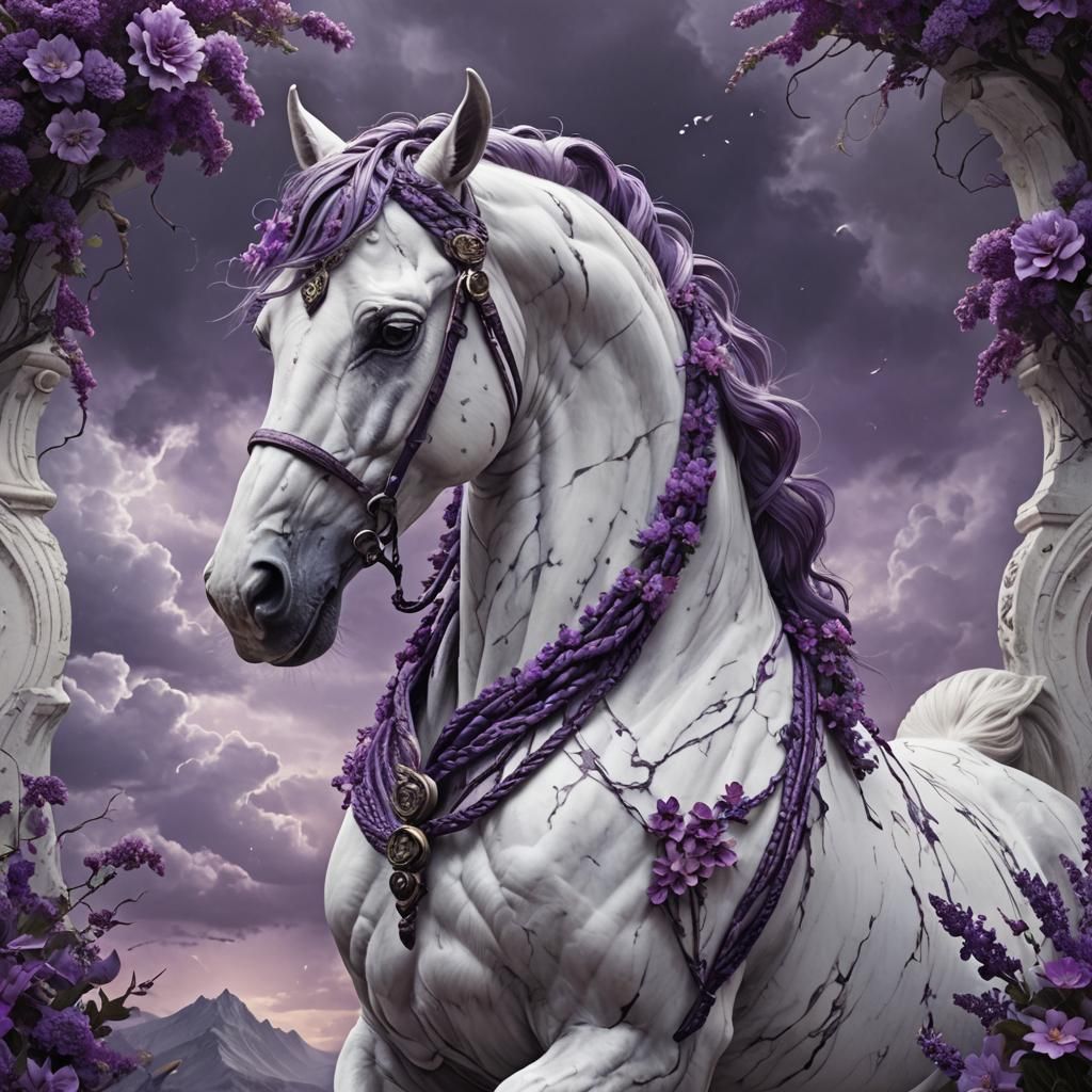 Marble Horse with Braids in Digital Painting