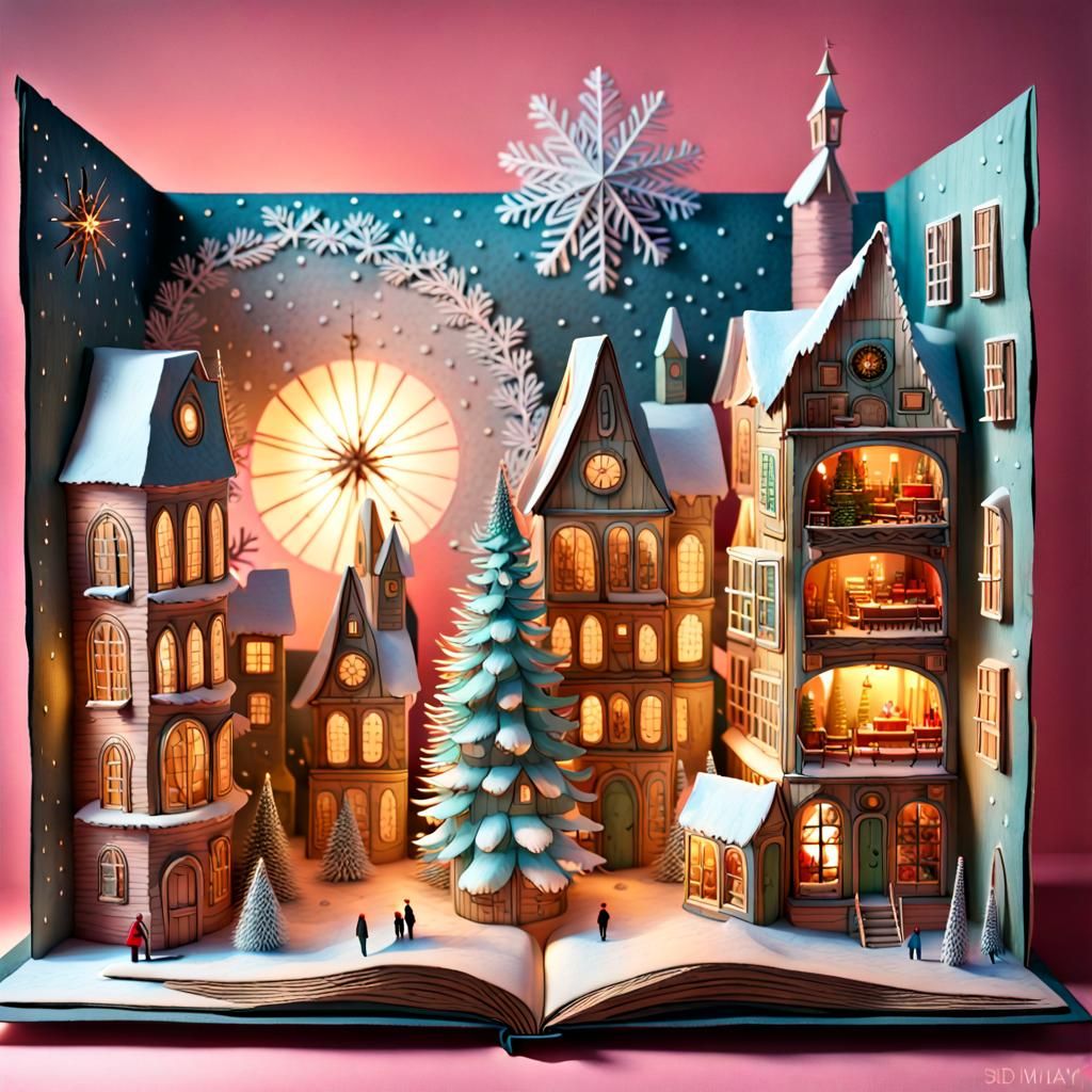 Magical Christmas Pop-Up Town in Pastel Colors