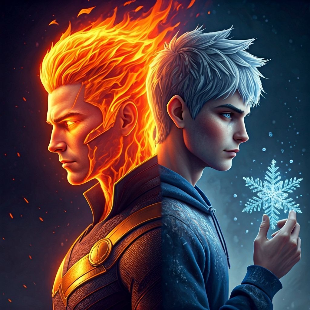 Fiery Human Torch vs. Crystalline Jack Frost Portrait