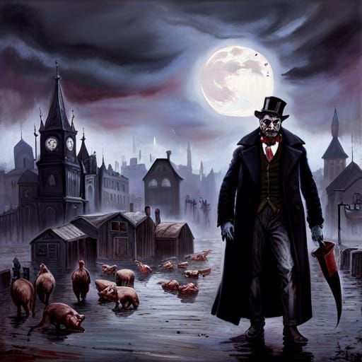 Vampire Selling Pigs in Post-Apocalyptic Naive Art