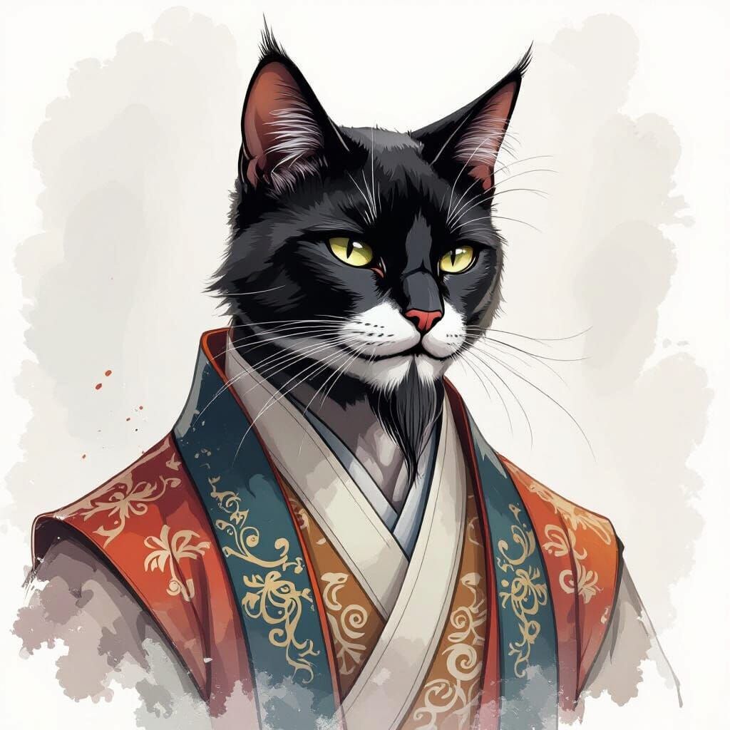 Elegant Chinese Cat Noble in Watermark Art Style