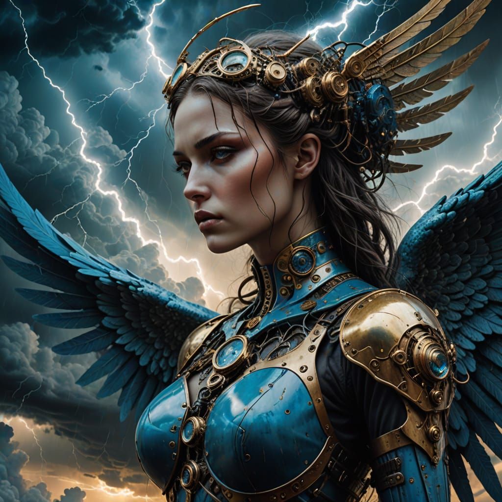 Steampunk Angel in Biomechanical Art Style