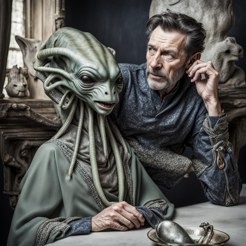 Surreal Alien Restaurant Celebration in Magical Realism