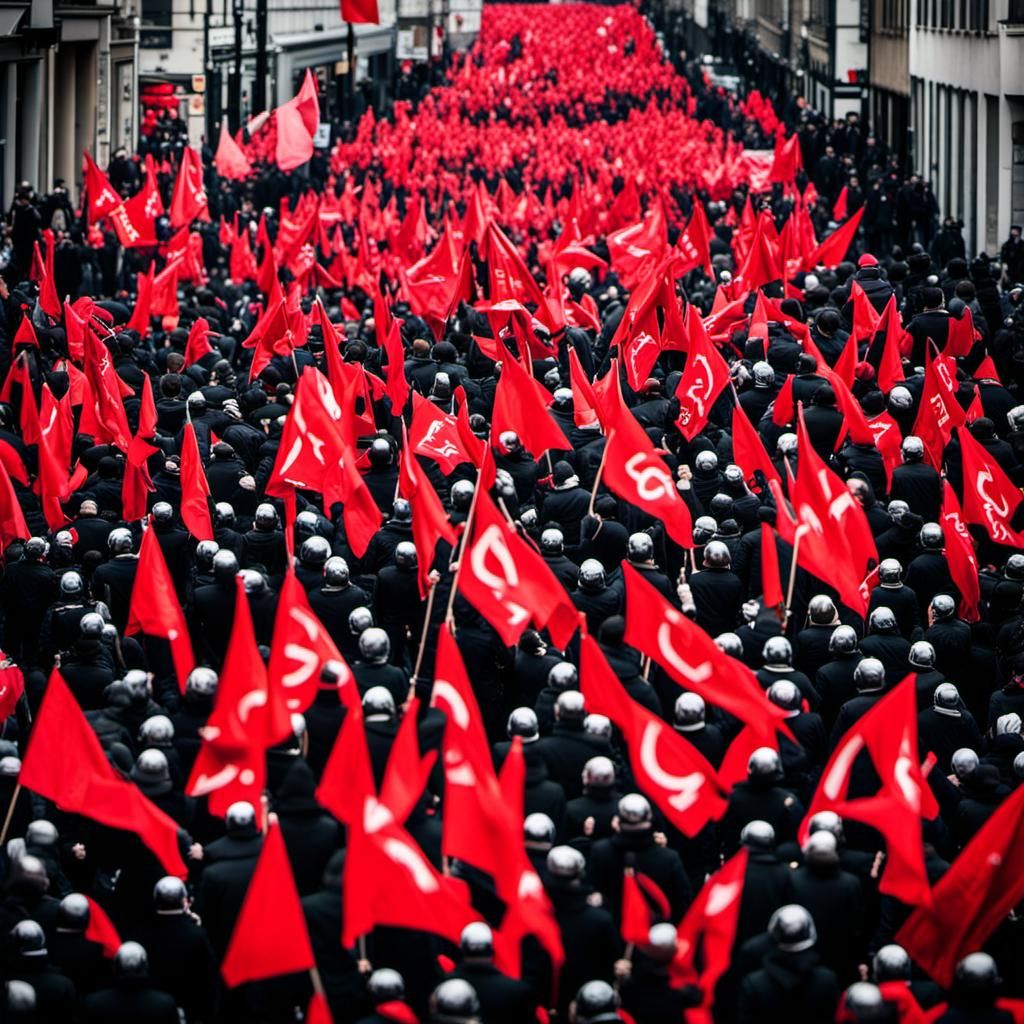 May Day Demonstration with Red Signs