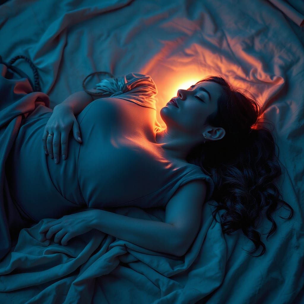 Soul Ascending from Deceased Body in Bioluminescent Light