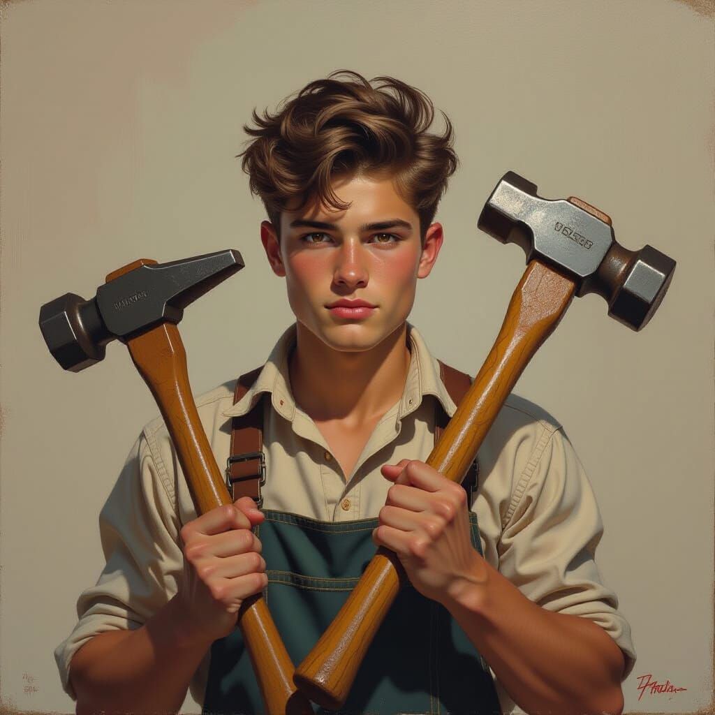 Energetic Manga Blacksmith with Giant Hammer