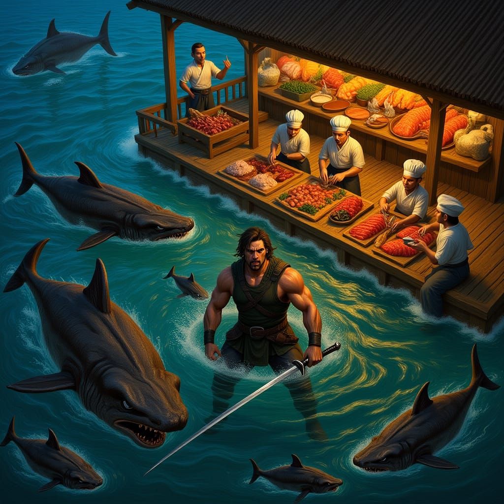 Warrior Battles Mosasaurs in Epic Ocean Clash