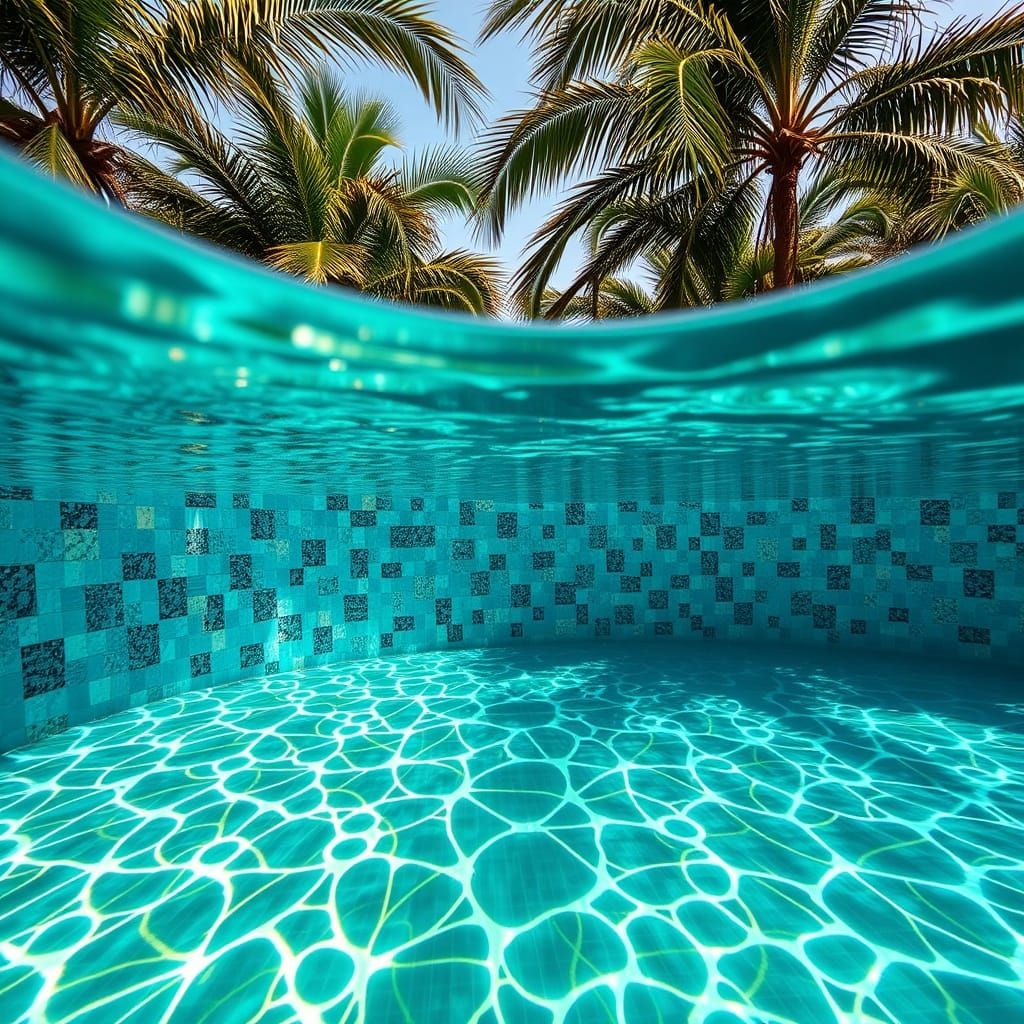 Vibrant Pool Mosaic in Tropical Style
