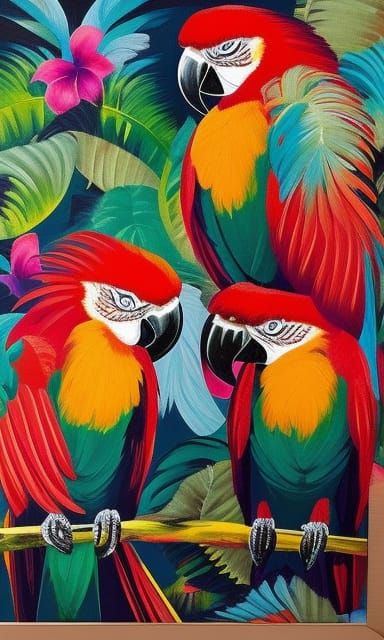 Macaws in Tropical Colors: Fauvist Impression