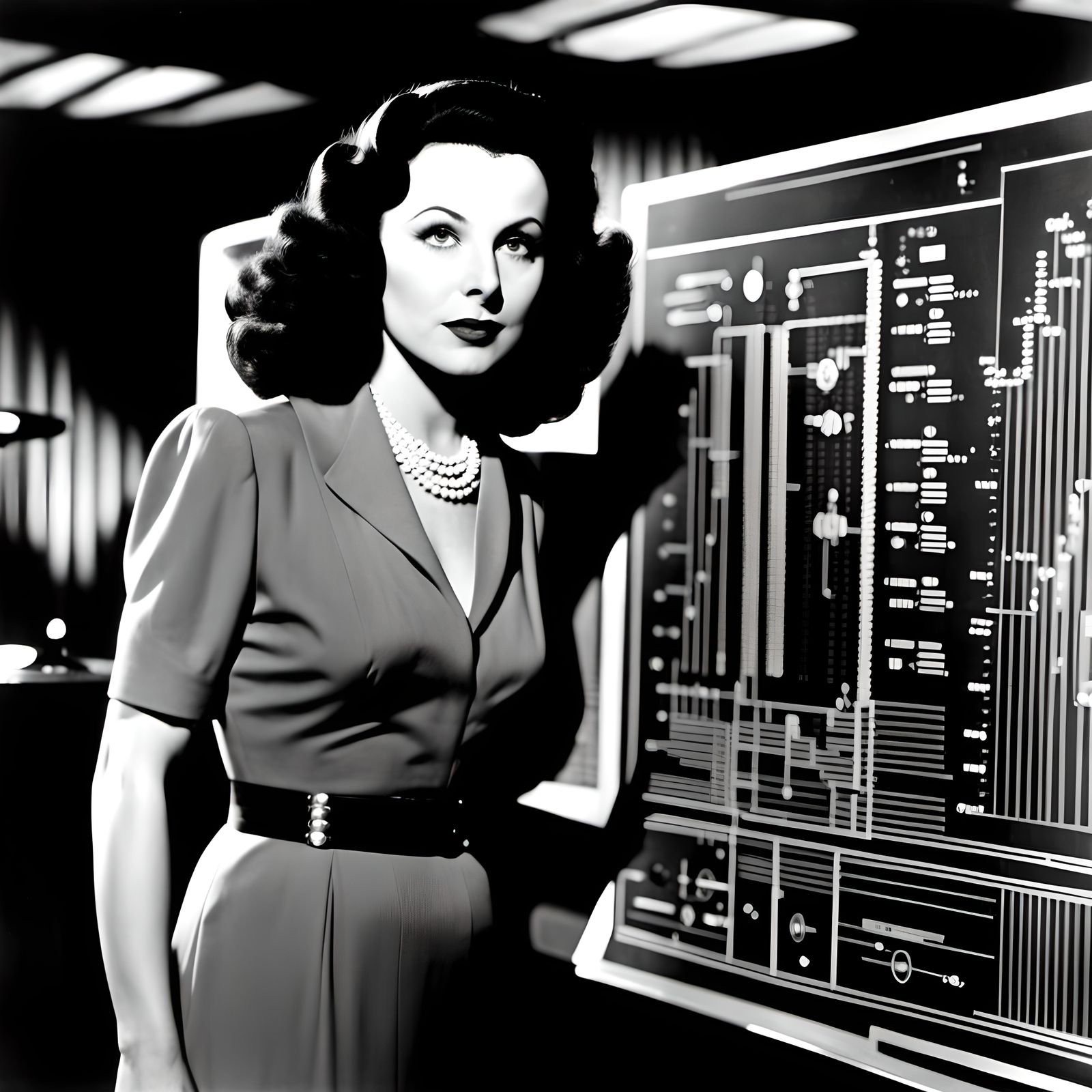 Hedy Lamarr with Frequency Hopping Schematic