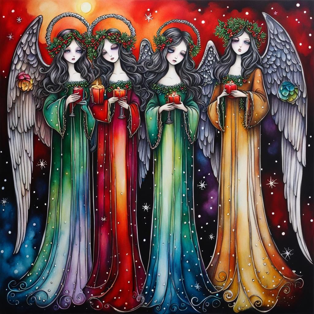 Whimsical Christmas Angels in Alcohol Inks