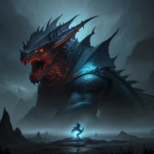 Assassin Riding Dragon in Mystical Storm, Fantasy Art