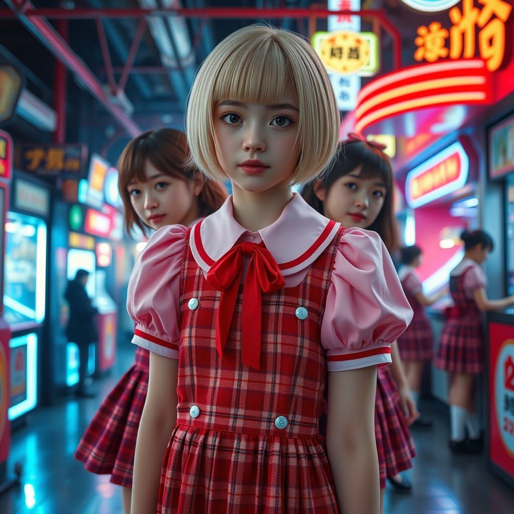 Schoolgirl Transformation in Neon Tokyo: Digital Art