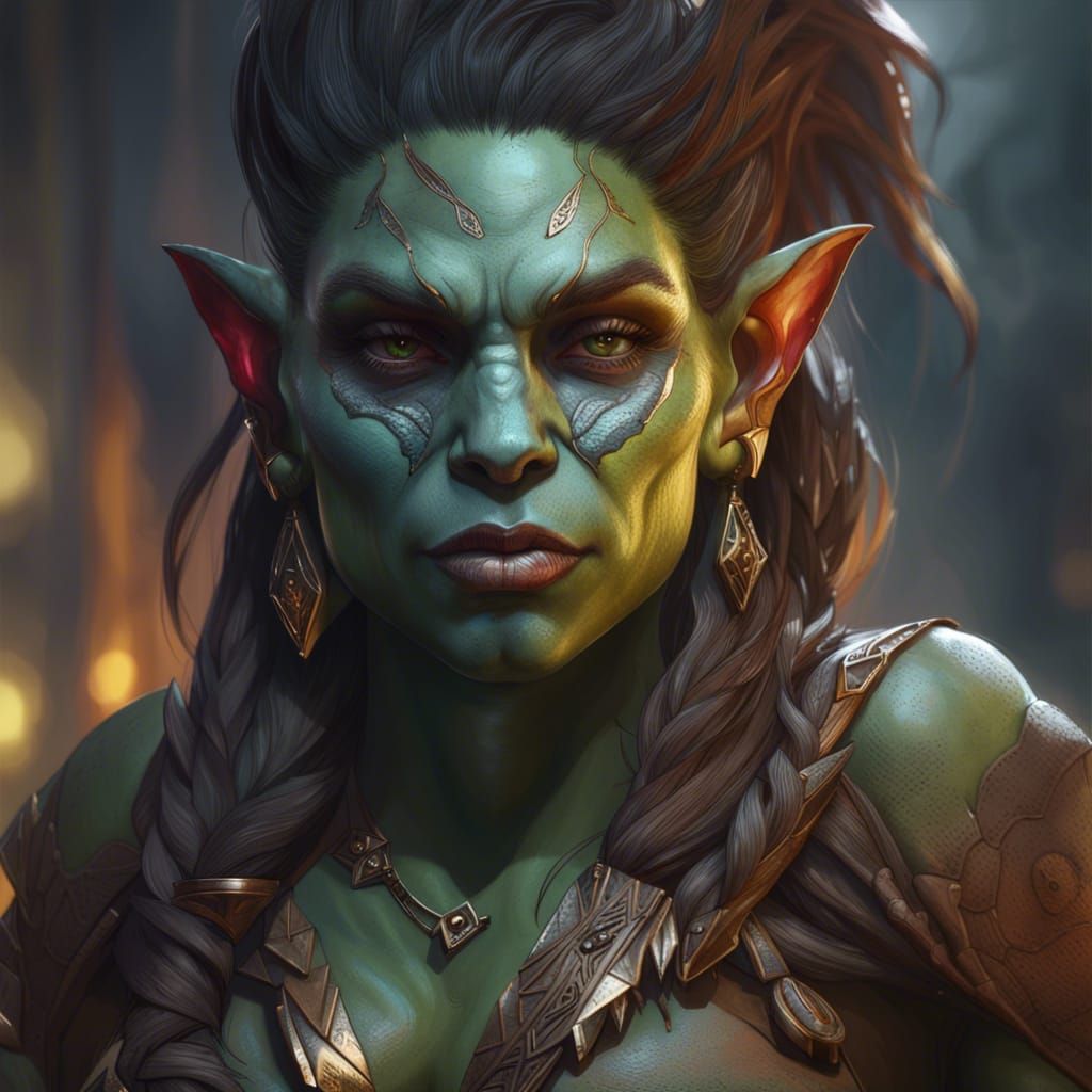 Beautiful Orc Woman Portrait in Digital Painting Style