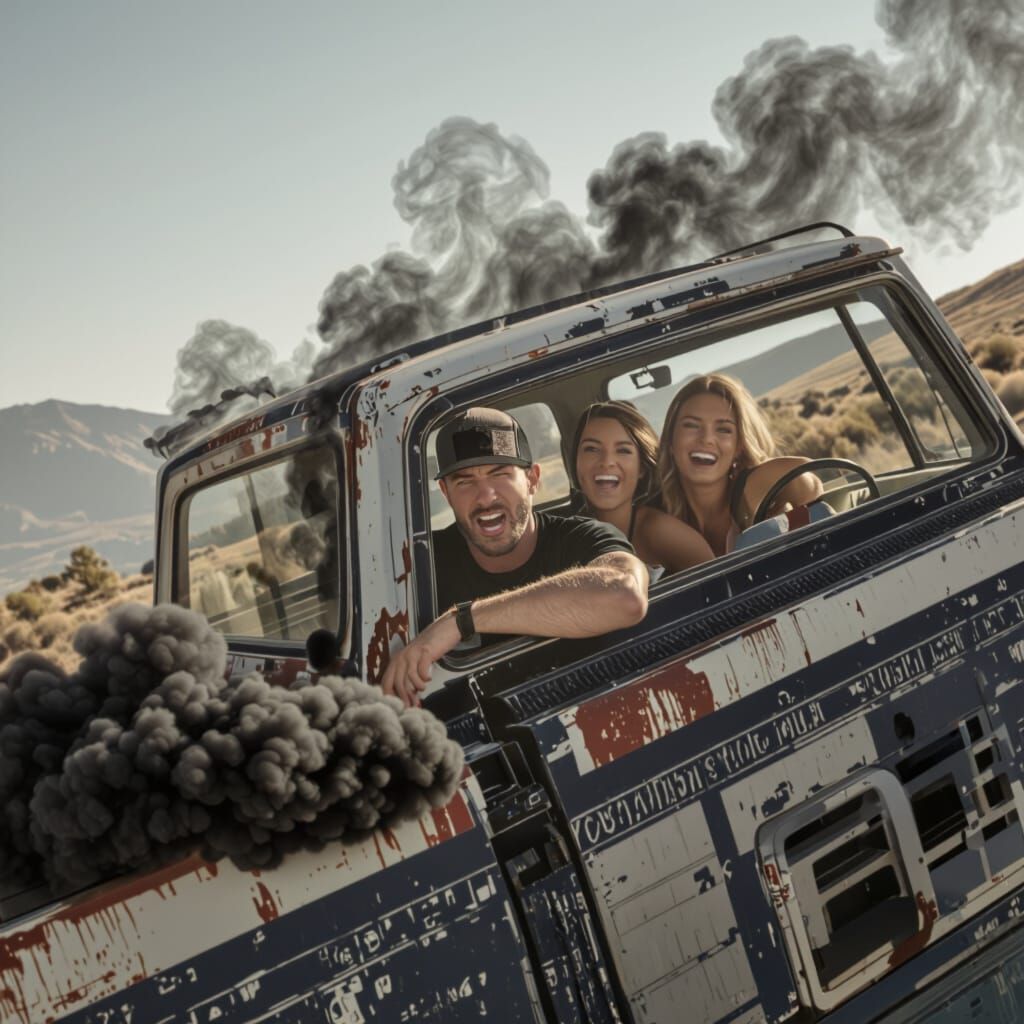 Hyperrealistic Photo of Van on Steep Hill