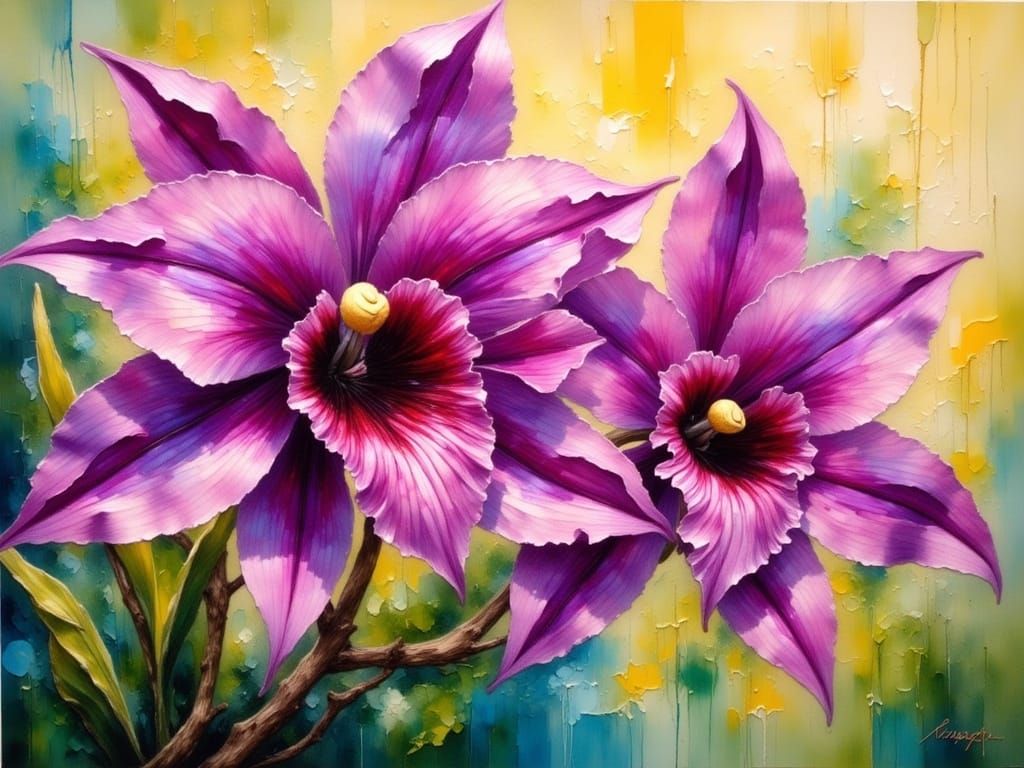 Vibrant Cattleya Orchid in Expressive Impasto Style