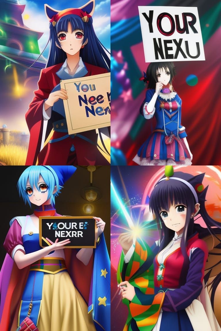 Anime Jester Girl with Sign in Painterly Style