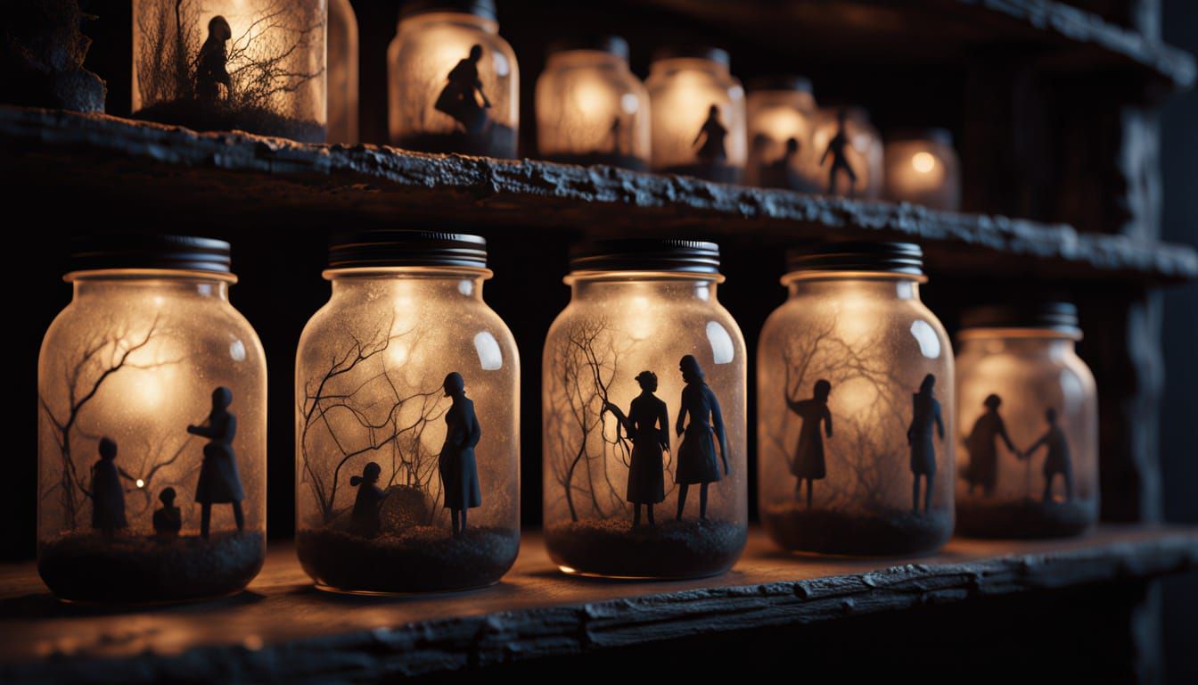 Miniature People in Jars: Hyper-Realistic Digital Art