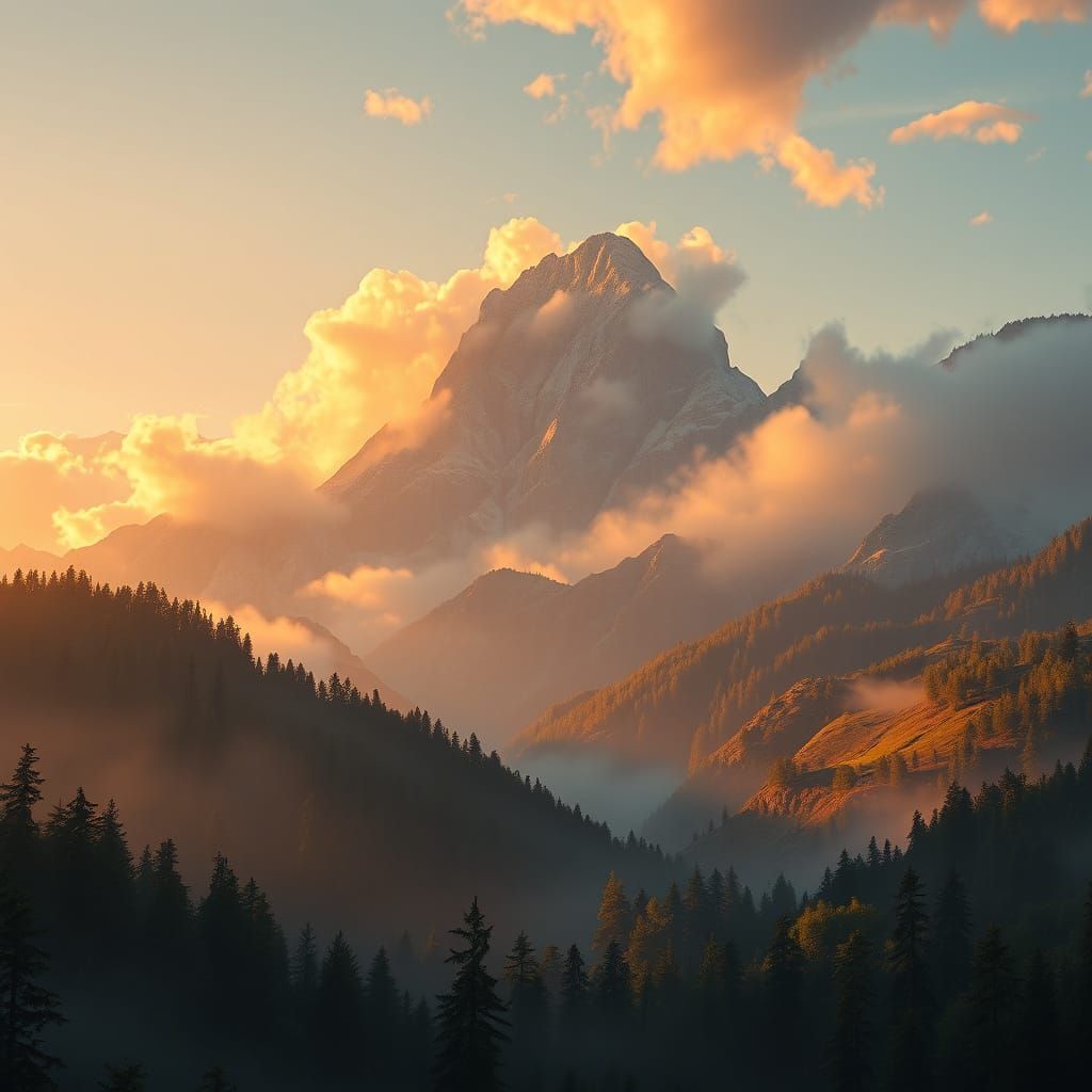 Majestic Mountains Bathed in Golden Sunset Light