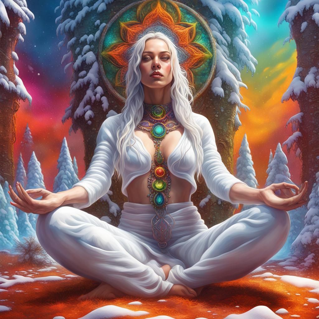 Goddess Meditating in Snow Jungle: Graffiti Art