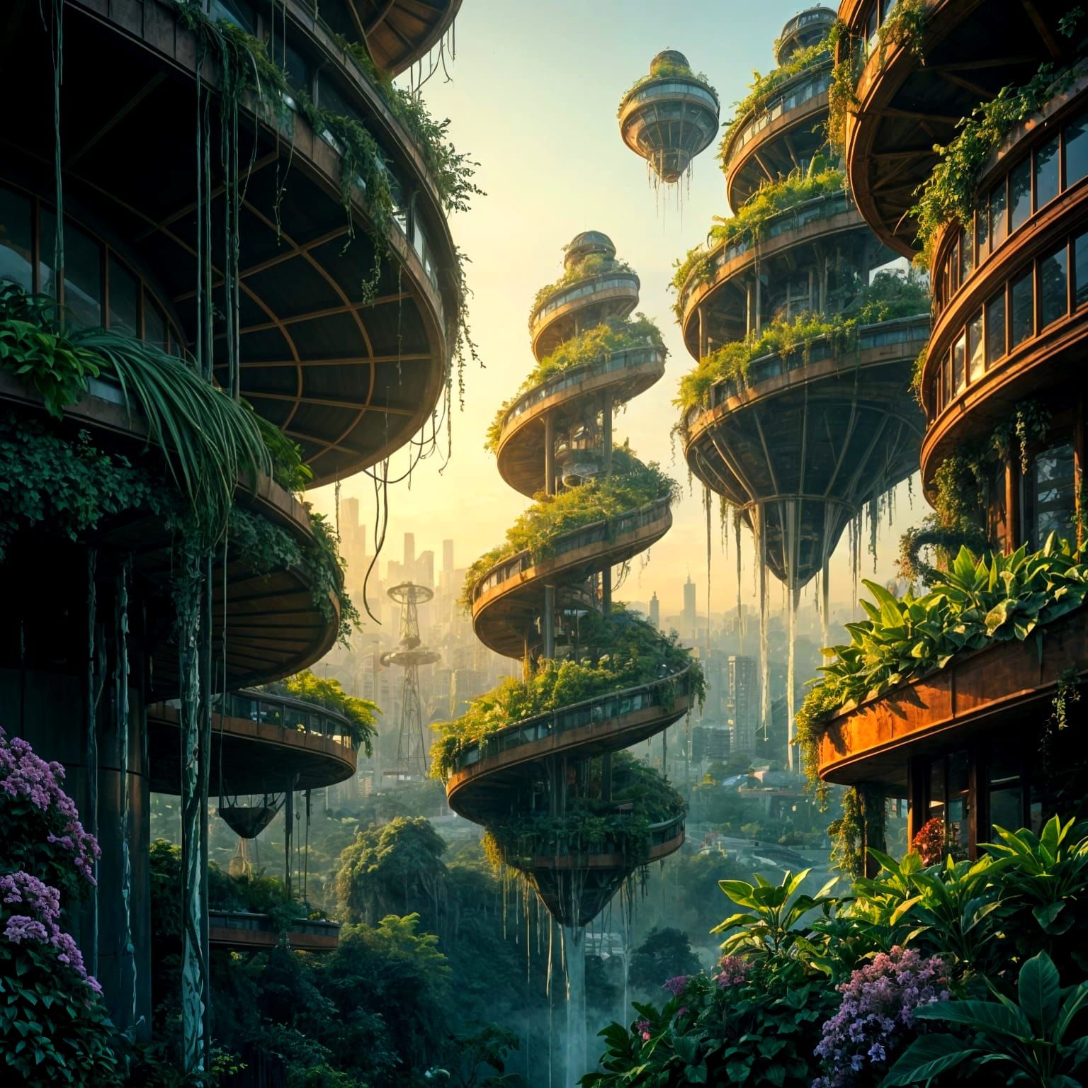 Solarpunk Floating City with Lush Urban Gardens