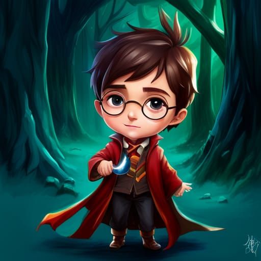 Adorable Chibi Wizard Portrait in Polychromatic Splash Art