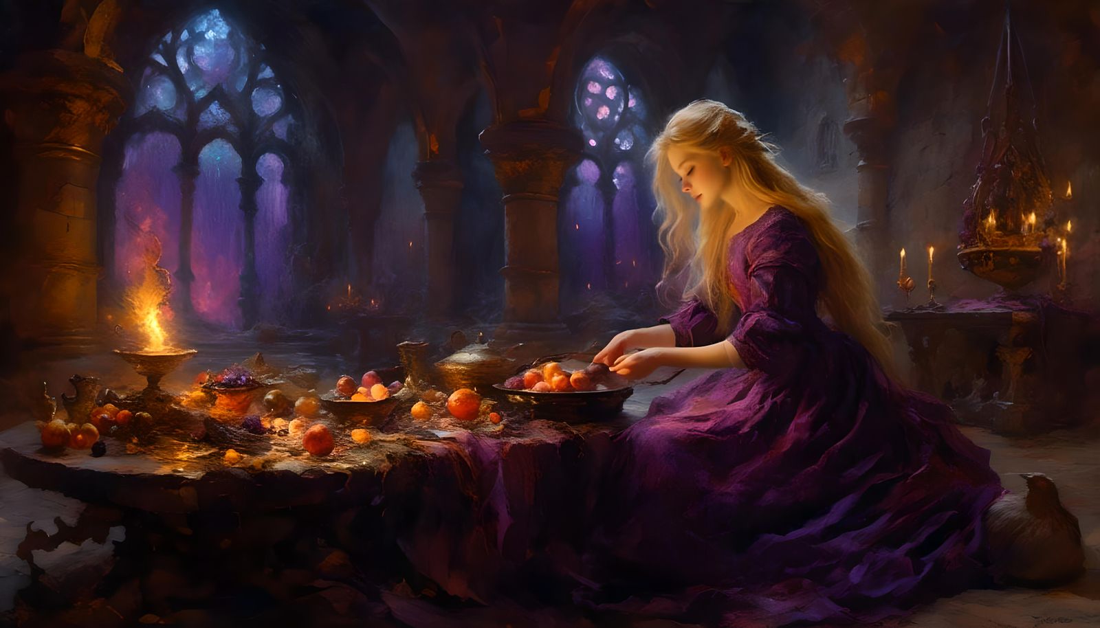 Medieval Aurora in Dark Oil Painting Style