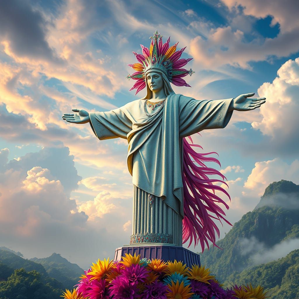 Christ of the Hill in Vibrant Rio Carnival Attire